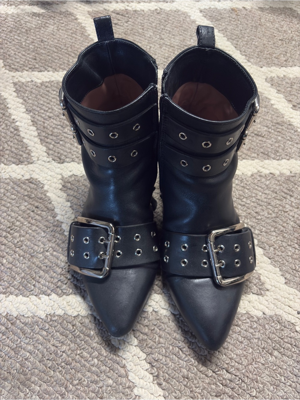 RED Valentino Black Pointed Buckle Ankle Booties